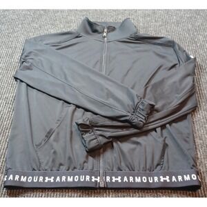 Under Armour Womens MEDIUM Black Training Jacket Full Zip Mesh Vent Wordmark Hem